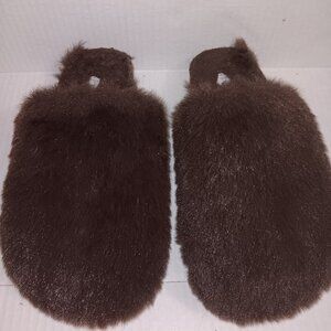 PRIMARK BROWN  FUR FUR MEMORY FOAM SLIPPERS